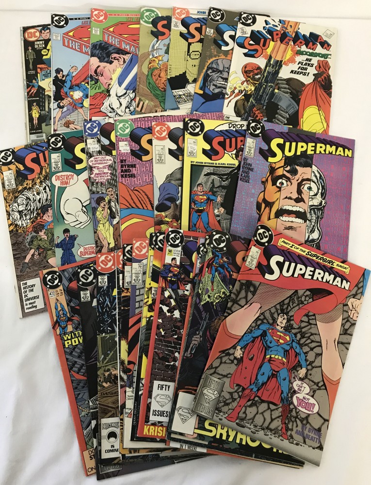 Approx. 27 vintage Issues of Superman comic books by DC Comics.