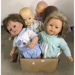 A box of 5 large soft body and vinyl dolls.