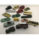 A box of vintage Dinky cars, vans & train, together with 2 Matchbox vehicles.