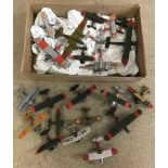 A box containing 22 assembled and painted kit aeroplanes to include Biplanes.