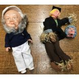 A c1970's celluloid Old Sailor doll together with a Worzel Gummidge doll with 2 heads.