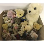 A box of approx 18 assorted small and miniature teddy bears.