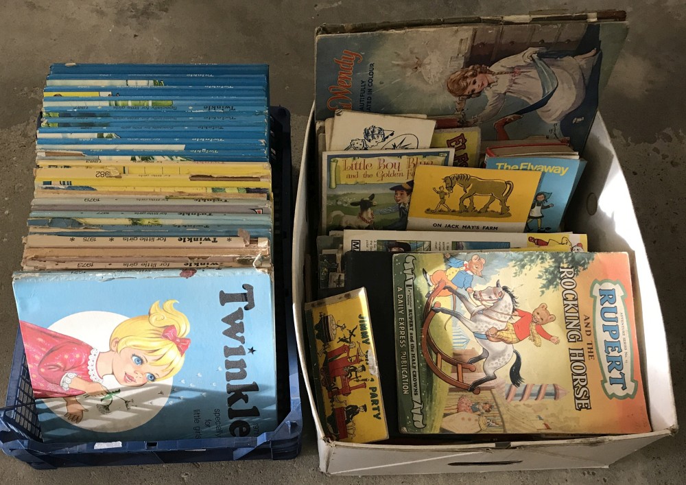 2 boxes of vintage children's books and magazines.