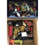 A tub of assorted play worn diecast vehicles.