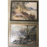 2 vintage wooden jigsaw puzzles depicting rural scenes with sheep.