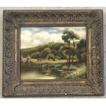 Oil on board of cattle by a lake. Signed Arthur.