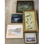 A collection of framed oils, watercolour and print pictures.