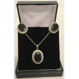 Large 9ct gold sapphire & diamond necklace and earring set.