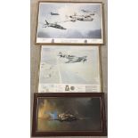 3 military aviation prints, 2 signed.