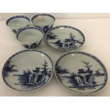 3 blue and white tea bowls and saucers with Christies "The Nanking Cargo" lot stickers.