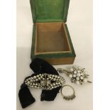 3 pieces of diamante set vintage jewellery.