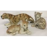 3 Lomonosov and West German ceramic 'big cats'.