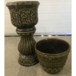 2 vintage ceramic planters in olive green coloured glaze.