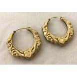 Large pair of 9ct gold creole style hooped earrings.