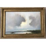 D.F.Dane, Norfolk Broads Artist, gilt framed oil on board entitled "Clouds and Bright patches".