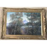 D.F.Dane, Norfolk Broads Artist, large original oil on canvas painting of a mountainous lake scene.