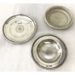 3 hallmarked silver circular pin/coin trays.