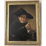 Munich school circa 1880, gilt framed oil on canvas of a gentleman smoking a pipe.