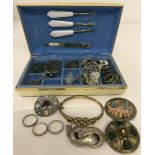 A small jewellery box containing a collection of vintage costume & silver jewellery.