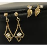2 pairs of 9ct gold (tested) earrings set with cubic zirconias.