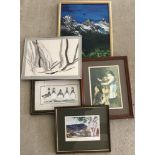 A box of 5 assorted pictures/prints.