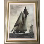 A large gilt framed and glazed print "The Golden Age Of Yachting" Adela 1908.