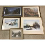 4 framed & glazed Ltd Ed prints together with one other.
