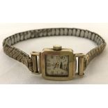 A 9ct gold cased Cyma ladies vintage wristwatch. Rolled gold Excalibur expanding strap.