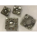 2 x large pewter brooches and a pair of earrings, all by Liberty Pewter, London.