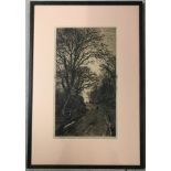 Fred Slocombe signed engraving of a country road.