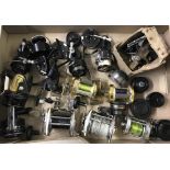 Box of miscellaneous fishing reels.