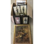 A box of framed & glazed military prints.