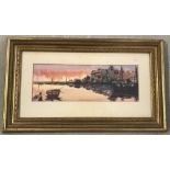 A gilt framed signed watercolour of a Mediterranean coastal scene.