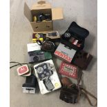 Vintage cameras and photographic equipment.