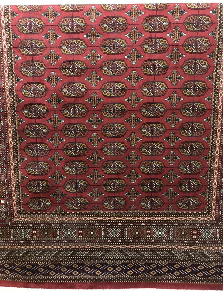 A new Bokhara pattern rug with red background.