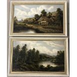 2 framed oil on canvas rural scenes.