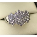 A ladies silver cluster style dress ring set with 31 small pale lilac stones.