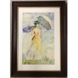 T. Hoffman watercolour - 'Lady under an umbrella'.