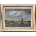 T. Tate, signed oil on board of a Norfolk wherry scene.