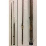 2 piece split cane 7' 6" salmon spinning fishing rod c1950.