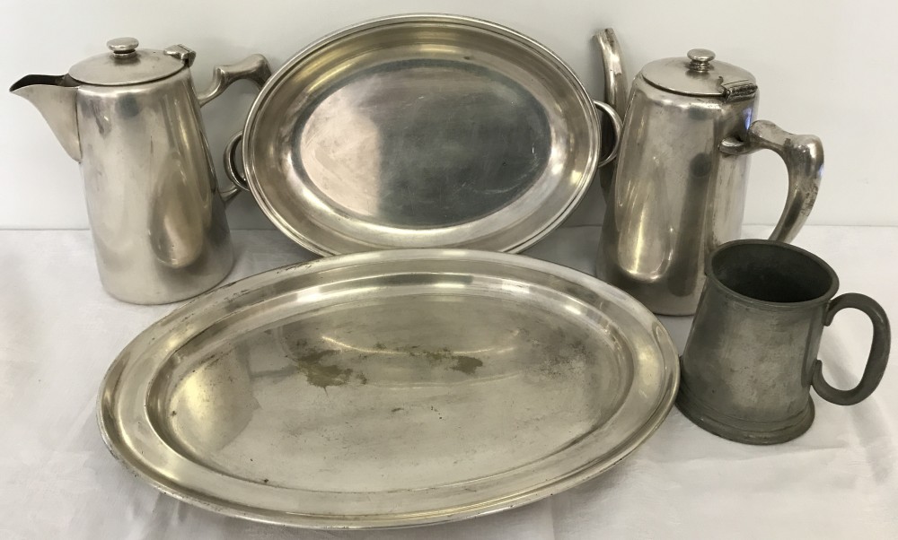 A small collection of silver plated items together with a pewter mug.