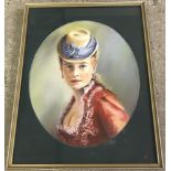 Peter Welch - (c20th East Anglian wildlife artist) - Pastel - Oval portrait of a Victorian girl.