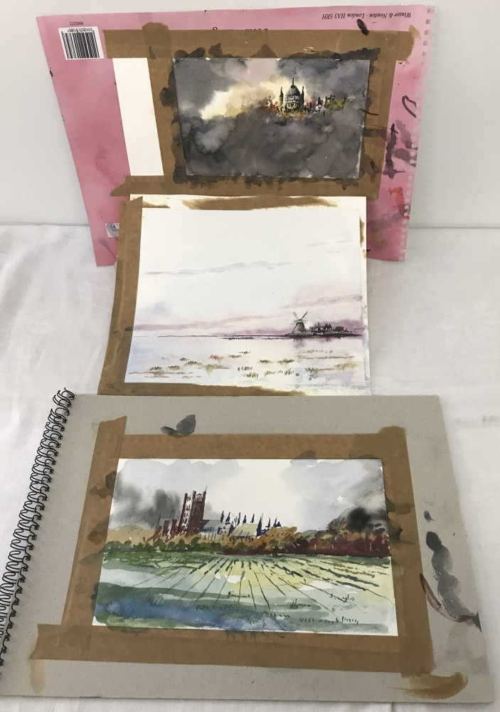 3 small unframed watercolours. Unsigned.