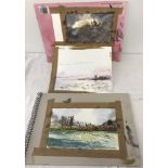3 small unframed watercolours. Unsigned.