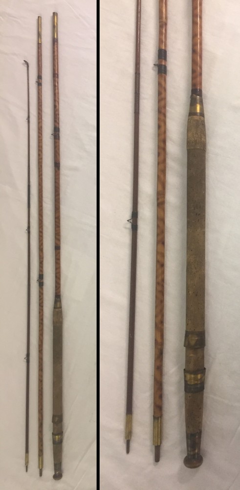 3 piece bamboo salmon fishing rod for restoration by Milbro c1920.