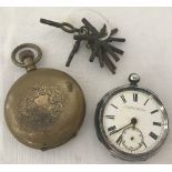 2 vintage pocket watches for spares or repair together with a small quantity of watch keys.