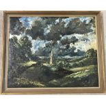 G.C. Hobbs oil on board of a landscape scene with church.