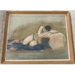 A framed and glazed pastel of a nude.