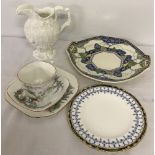 Assorted china to include Copeland & Garrett jug, Art Deco trio and plates.