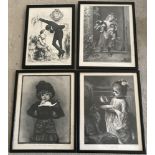 4 x black & white prints of early engravings.